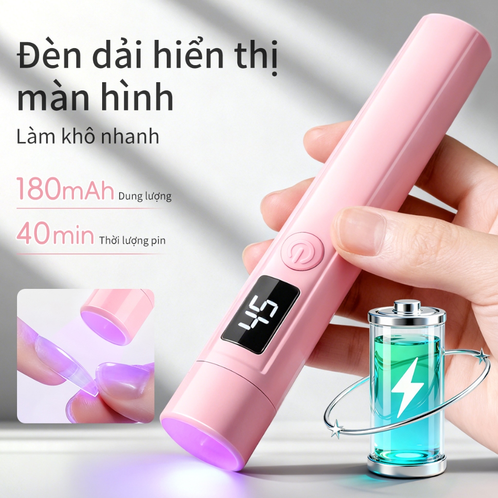 Đèn UV/LED cầm tay màu hồng, sử dụng pin sạc;hoàn hảo cho việc tự làm nghệ thuật vẽ móng.
