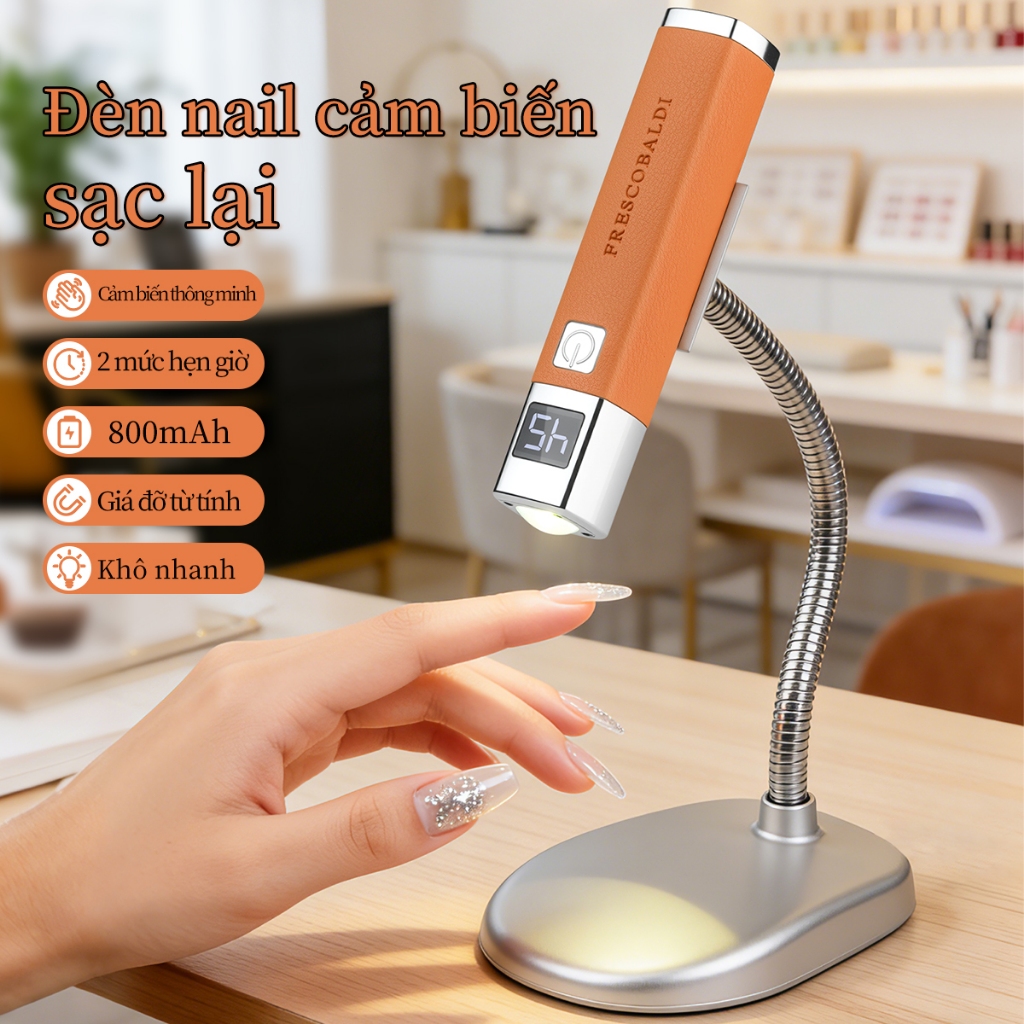 Máy sấy móng tay mini thông minh AI (Cam, Đen, Trắng), Bộ máy sấy móng tay cao cấp kèm giá đỡ móng.