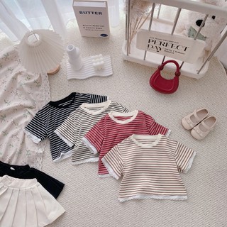 Quần áo trẻ em, Áo thun kẻ be gái nhiều màu 9-26kg A585 Tiểu Yến KID