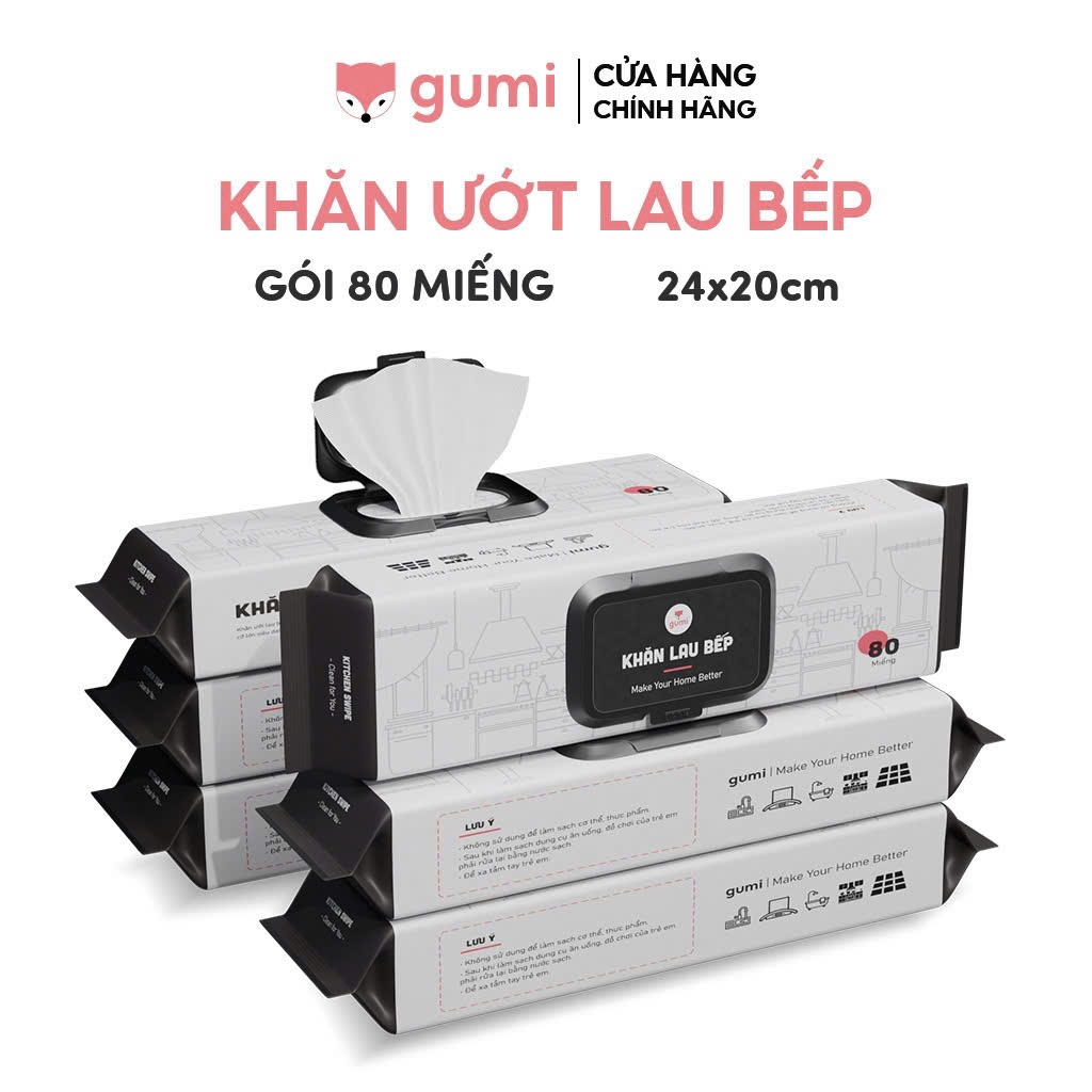Khăn giấy ướt lau bếp Gumi gói 50 tờ size lớn khử mùi tẩy dầu mỡ gian bếp