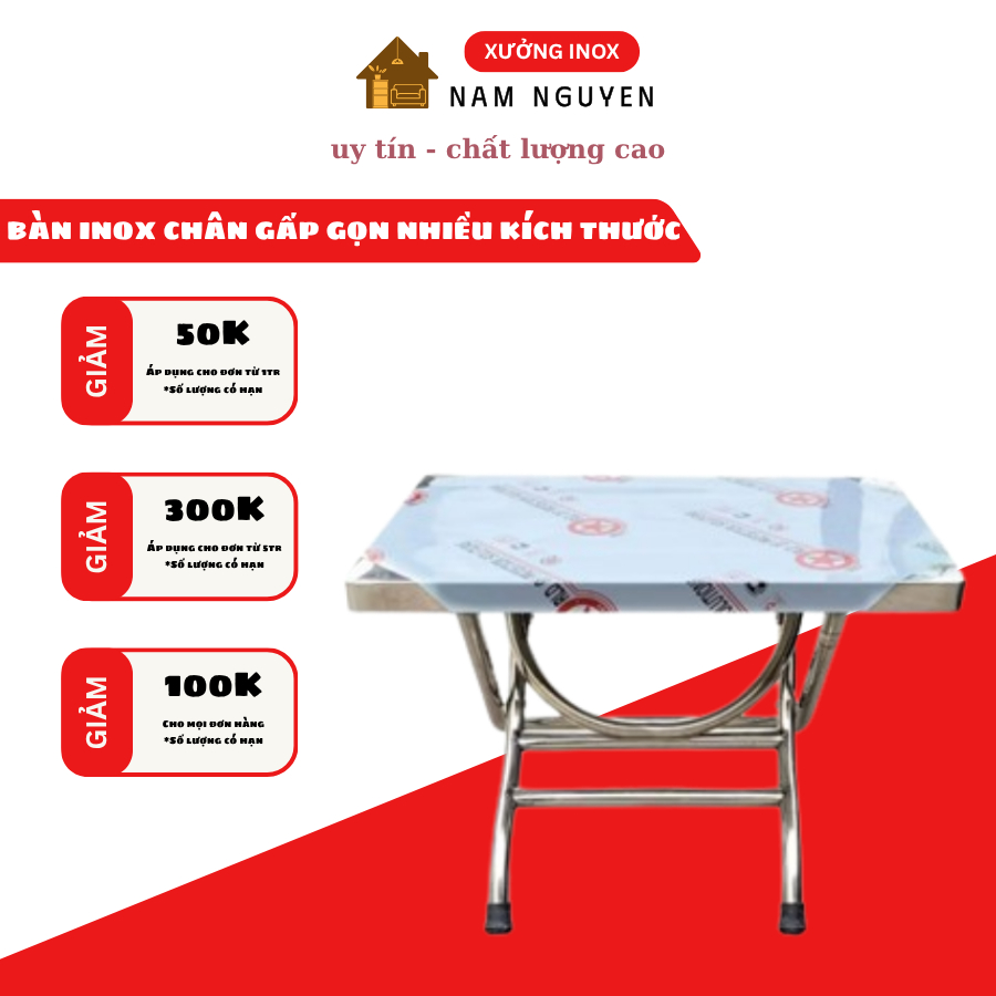 BÀN INOX 201 CHỮ NHẬT GẤP GỌN – TIỆN LỢI, BỀN ĐẸP CHẮC CHẮN