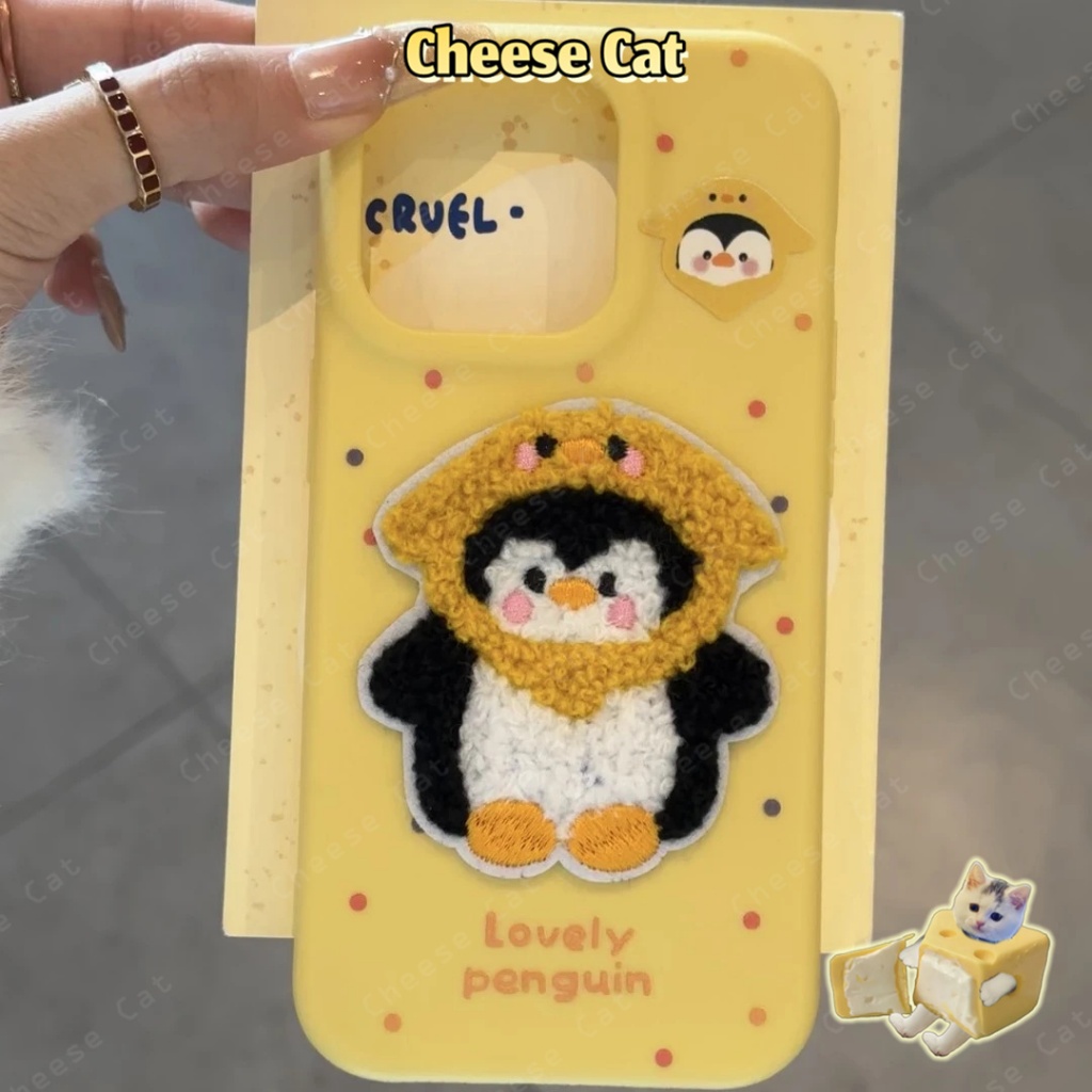 Ốp lưng iPhone Jellycat thêu hình chim cánh cụt dễ thương cho iPhone 17 16 11 12 13 14 15 Pro Max Plus Air 7 Plus Xs Max