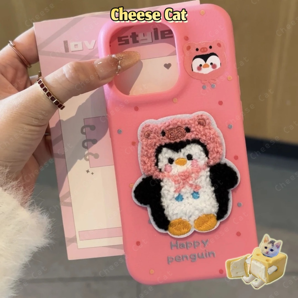 Ốp lưng iPhone Jellycat thêu hình chim cánh cụt dễ thương cho iPhone 17 16 11 12 13 14 15 Pro Max Plus Air 7 Plus Xs Max