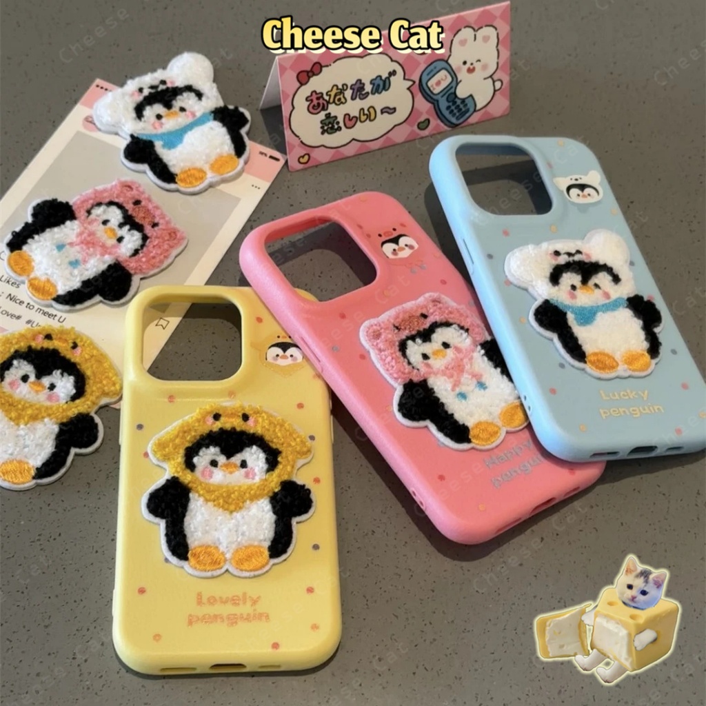 Ốp lưng iPhone Jellycat thêu hình chim cánh cụt dễ thương cho iPhone 17 16 11 12 13 14 15 Pro Max Plus Air 7 Plus Xs Max