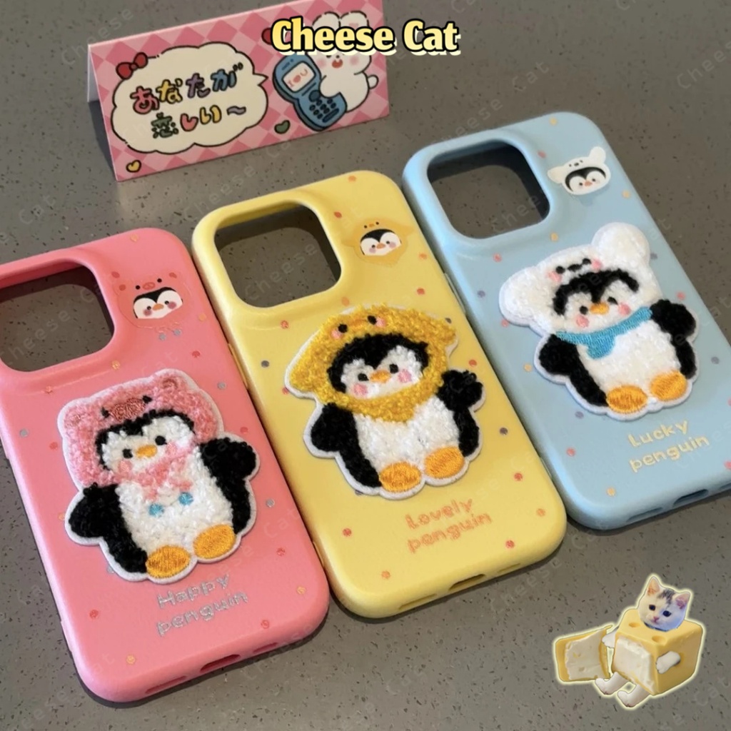 Ốp lưng iPhone Jellycat thêu hình chim cánh cụt dễ thương cho iPhone 17 16 11 12 13 14 15 Pro Max Plus Air 7 Plus Xs Max