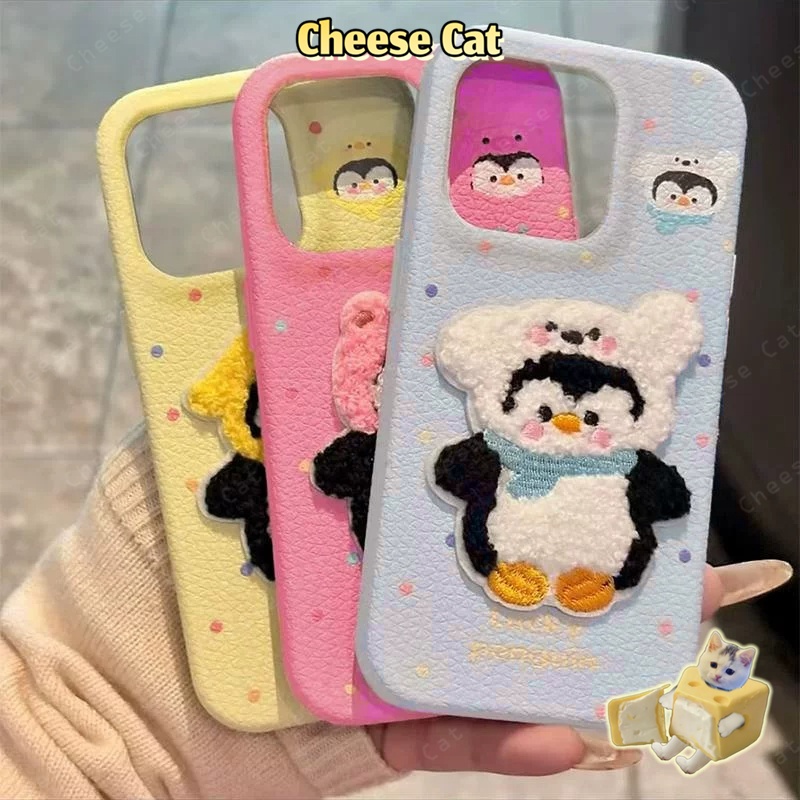 Ốp lưng iPhone Jellycat thêu hình chim cánh cụt dễ thương cho iPhone 17 16 11 12 13 14 15 Pro Max Plus Air 7 Plus Xs Max