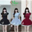 QC_ Đầm váy ngắn, đầm đi tiệc mặc Tết chất Cotton Lạnh dáng ngắn cổ bẻ phối tơ kèm quần
