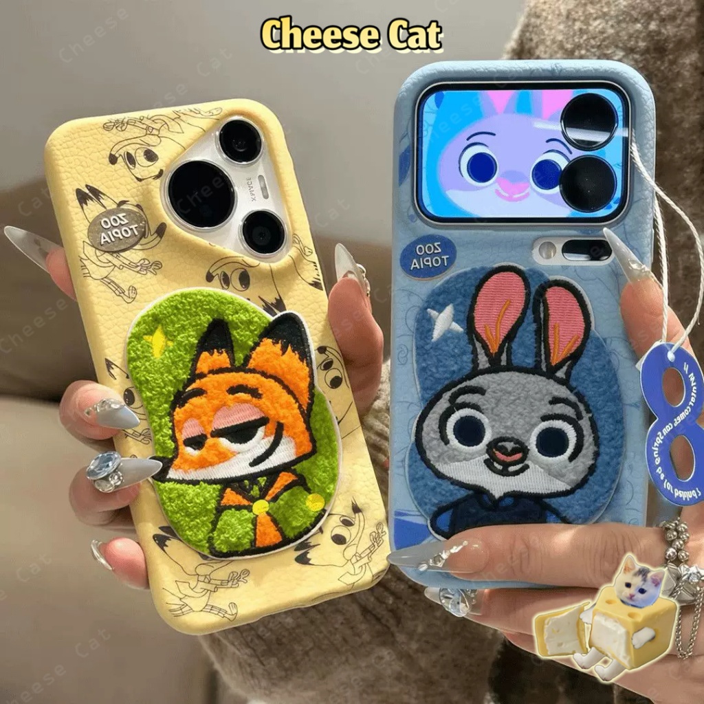 Vỏ điện thoại cặp đôi Zootopi Cáo thỏ thêu cho iPhone 17 16 11 12 13 14 15 Pro Max Plus 17 Air 7 8 Plus SE Xs Max XR