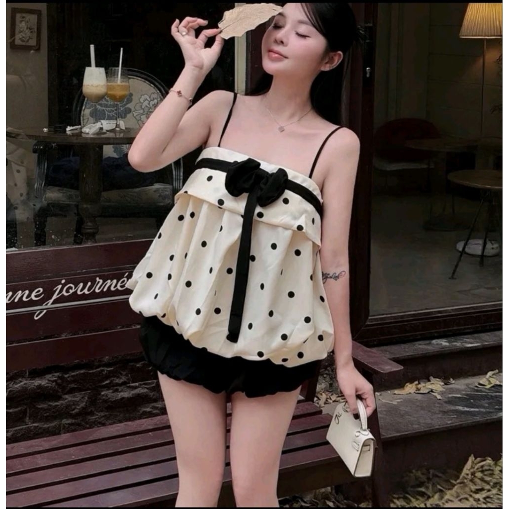 ( CÓ TÁCH LẺ) SÉT ÁO 2 DÂY BÍ PHỒNG PHỐI NƠ SIÊU XINH KÈM VÁY BÍ