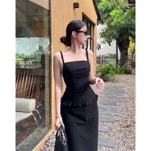 ĐẦM ĐEN BODY HAI DÂY HỞ LƯNG PHỐI BÈO EO SANG TRỌNG