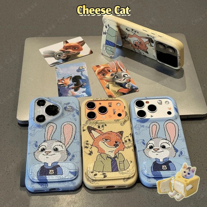 Vỏ iPhone hình cặp đôi thỏ Fox Gương bằng da cho iPhone 17 16 11 12 13 14 15 Pro Max Plus 17 Air 7 8 Plus SE Xs Max XR