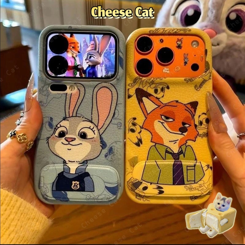 Vỏ iPhone hình cặp đôi thỏ Fox Gương bằng da cho iPhone 17 16 11 12 13 14 15 Pro Max Plus 17 Air 7 8 Plus SE Xs Max XR