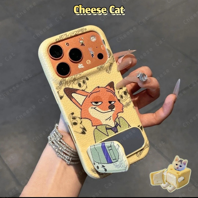Vỏ iPhone hình cặp đôi thỏ Fox Gương bằng da cho iPhone 17 16 11 12 13 14 15 Pro Max Plus 17 Air 7 8 Plus SE Xs Max XR