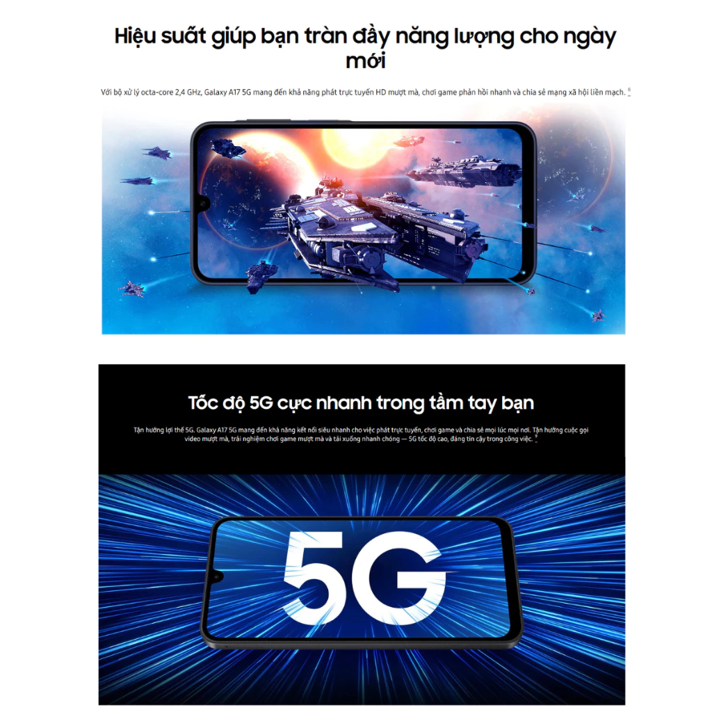 Điện thoại Samsung A17 5G (RAM 8GB + ROM 256GB) màn hình 6.7" FHD+ | Camera chính 50MP | Pin 5000mAh | Hàng chính hãng S