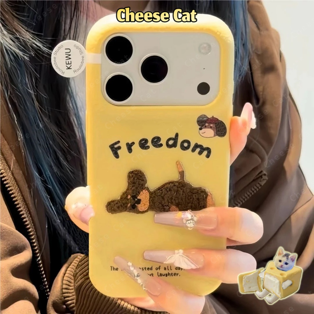Ốp lưng thêu chấm bi nằm hình chú chó con bằng da dễ thương cho iPhone 17 16 11 12 13 14 15 Pro Max 7 Plus Xs Max XR