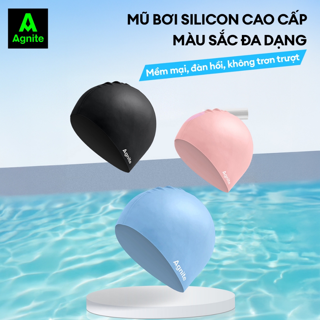 Mũ bơi silicon người lớn, trẻ em chính hãng AGNITE mềm mại, chống nước cao cấp giá rẻ