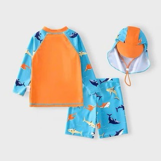 BK59 (Kèm Mũ) Đồ Bơi Bé Trai Họa Tiết CÁ MẬP CAM - KHỦNG LONG, Đồ Bơi Chống nắng cho bé trai tặng kèm mũ 10-40kg