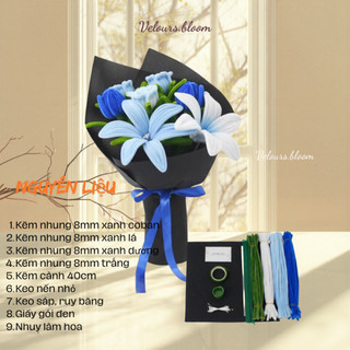 Hoa Kẽm Nhung Thủ Công Cao Cấp - Sắc Xanh Thanh Lịch (Sẵn Set Nguyên Liệu)