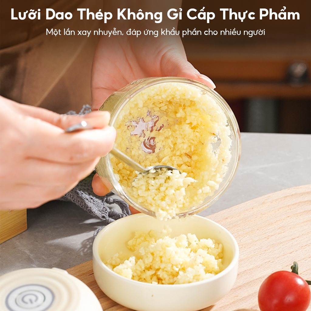 Máy xay tỏi cầm tay công suất lớn, có thể xay nhanh tỏi, tiêu và thịt, trợ thủ đắc lực trong bếp