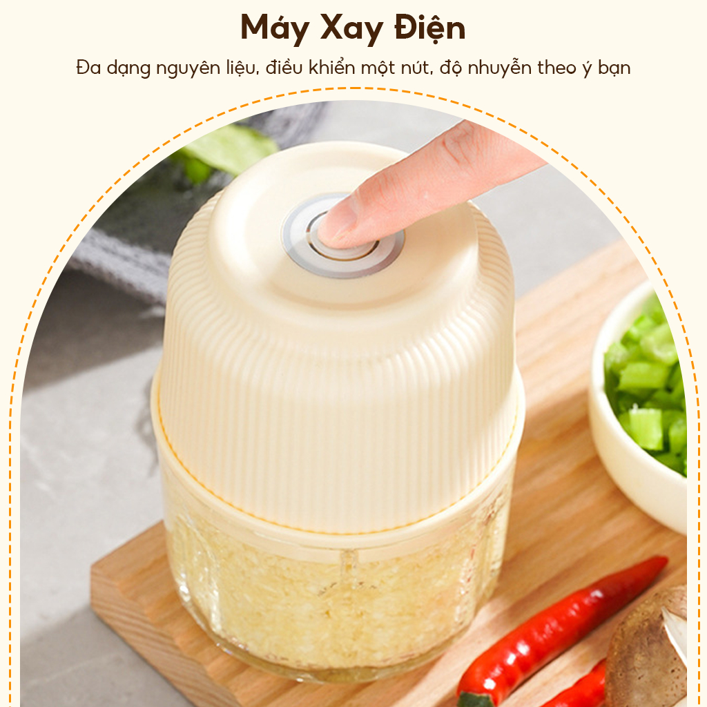 Máy xay tỏi cầm tay công suất lớn, có thể xay nhanh tỏi, tiêu và thịt, trợ thủ đắc lực trong bếp