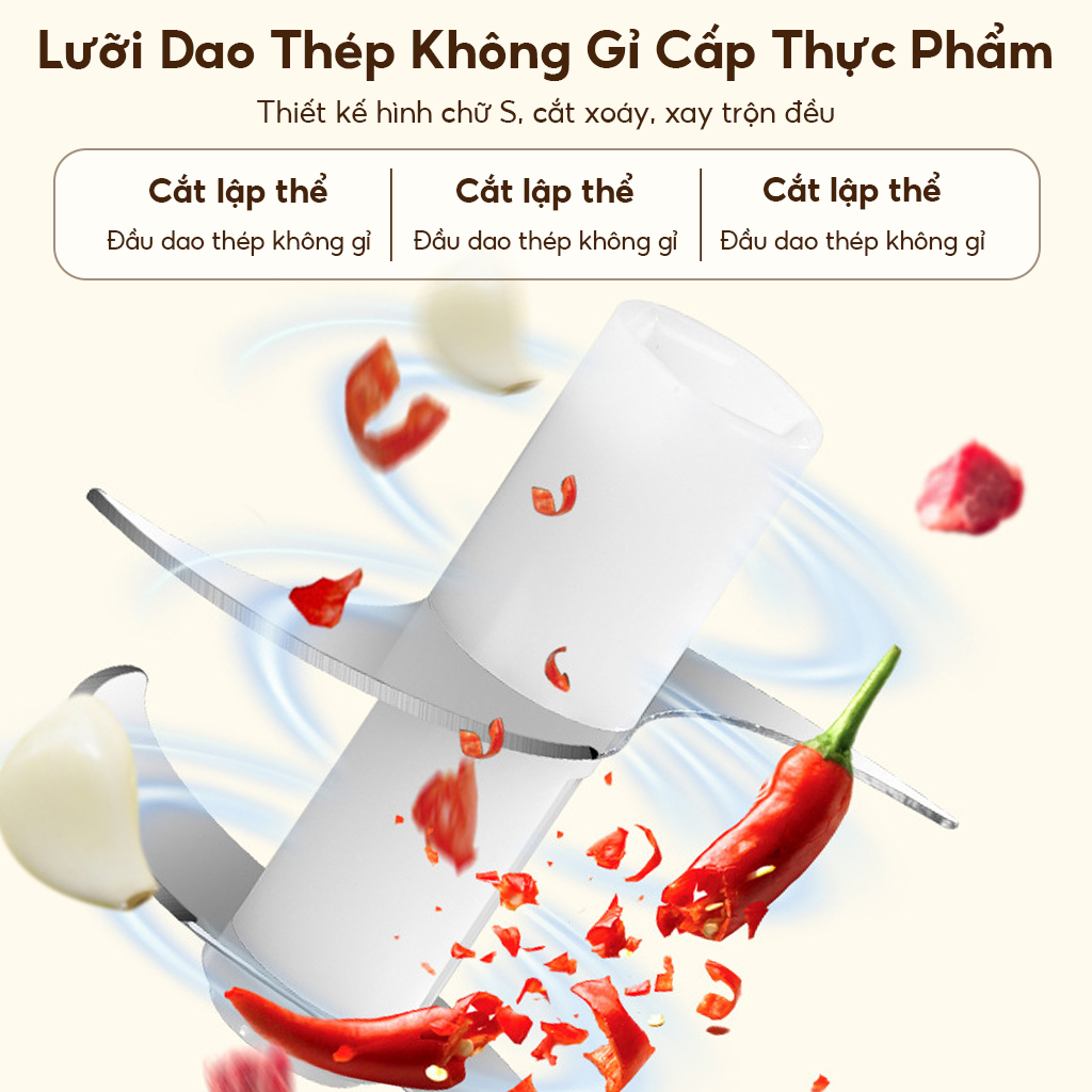 Máy xay tỏi cầm tay công suất lớn, có thể xay nhanh tỏi, tiêu và thịt, trợ thủ đắc lực trong bếp