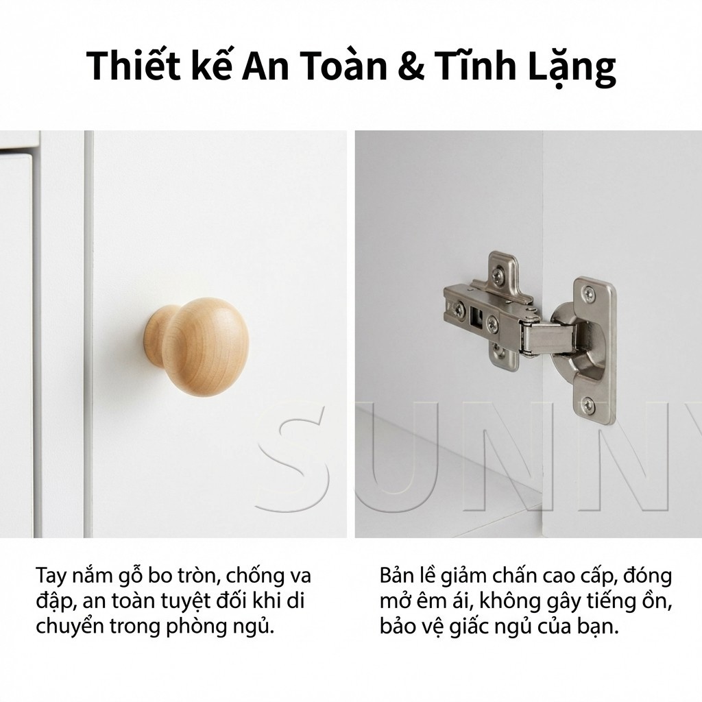 Sunny Tủ Đuôi Giường Tủ Phòng Ngủ 2 Cánh 2 Ngăn Kéo Sâu 29cm Cho Phòng Ngủ Nhỏ Gọn Đẹp