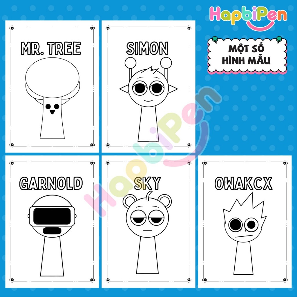 Bộ Tranh tô màu Sprunki cho bé với 50 trang nhân vật hoạt hình Sprunki và những người bạn Vol1 TTM08