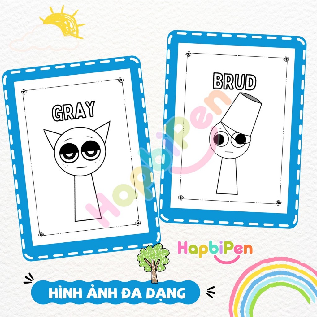 Bộ Tranh tô màu Sprunki cho bé với 50 trang nhân vật hoạt hình Sprunki và những người bạn Vol1 TTM08