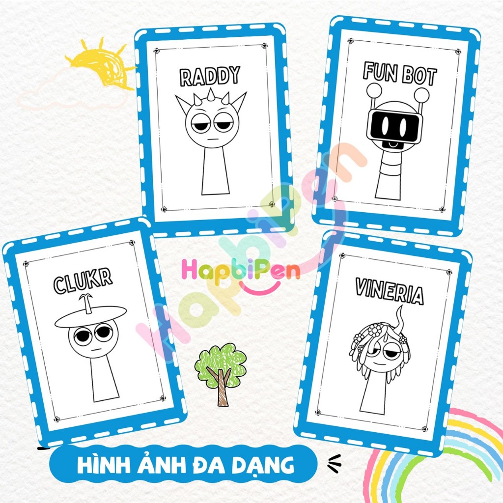 Bộ Tranh tô màu Sprunki cho bé với 50 trang nhân vật hoạt hình Sprunki và những người bạn Vol1 TTM08