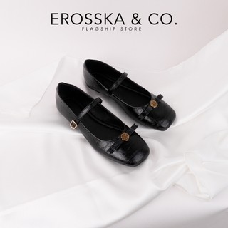 [EROSSKA] - Giày búp bê nữ balletcore phối nơ xinh xắn kiểu dáng thời trang màu đỏ cao 1cm - EL120