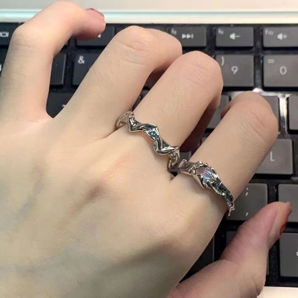 ❤️Love❤️Set 2 nhẫn kim loại cá tính không gỉ thời trang nam nữ set nhẫn đôi cặp bạc giá rẻ đơn giản Hàn Quốc