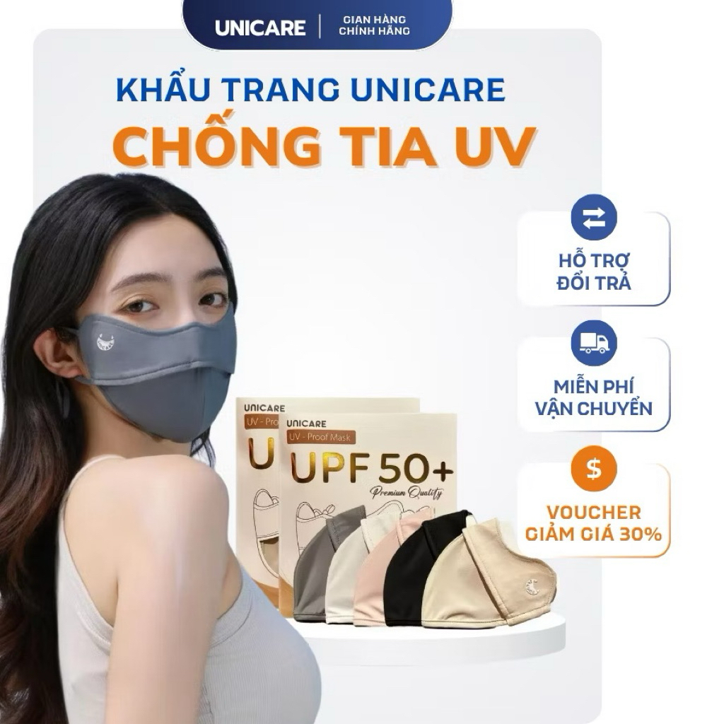 [Combo 3 chiếc] Khẩu trang UV-Proof UniCare chính hãng, vải mềm mịn, chống nắng, chống UV 99%