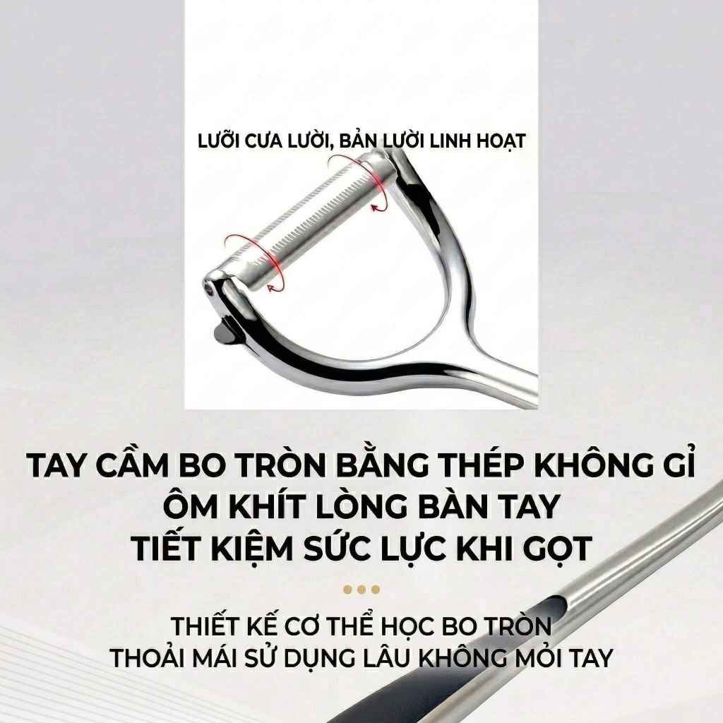 Dao Nạo Gọt Vỏ Rau Củ Trái Cây Inox 304 Lưỡi Xoay Linh Hoạt Tay Cầm Công Thái Học