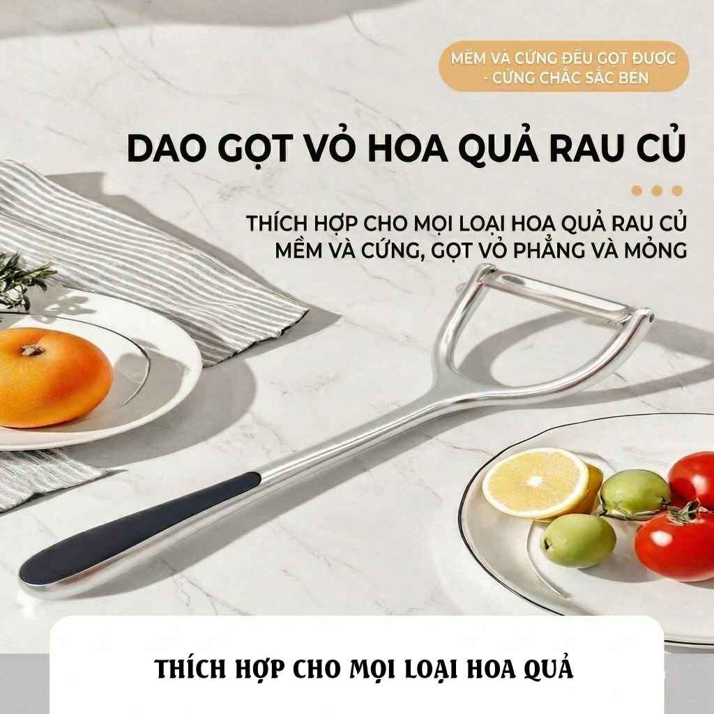 Dao Nạo Gọt Vỏ Rau Củ Trái Cây Inox 304 Lưỡi Xoay Linh Hoạt Tay Cầm Công Thái Học