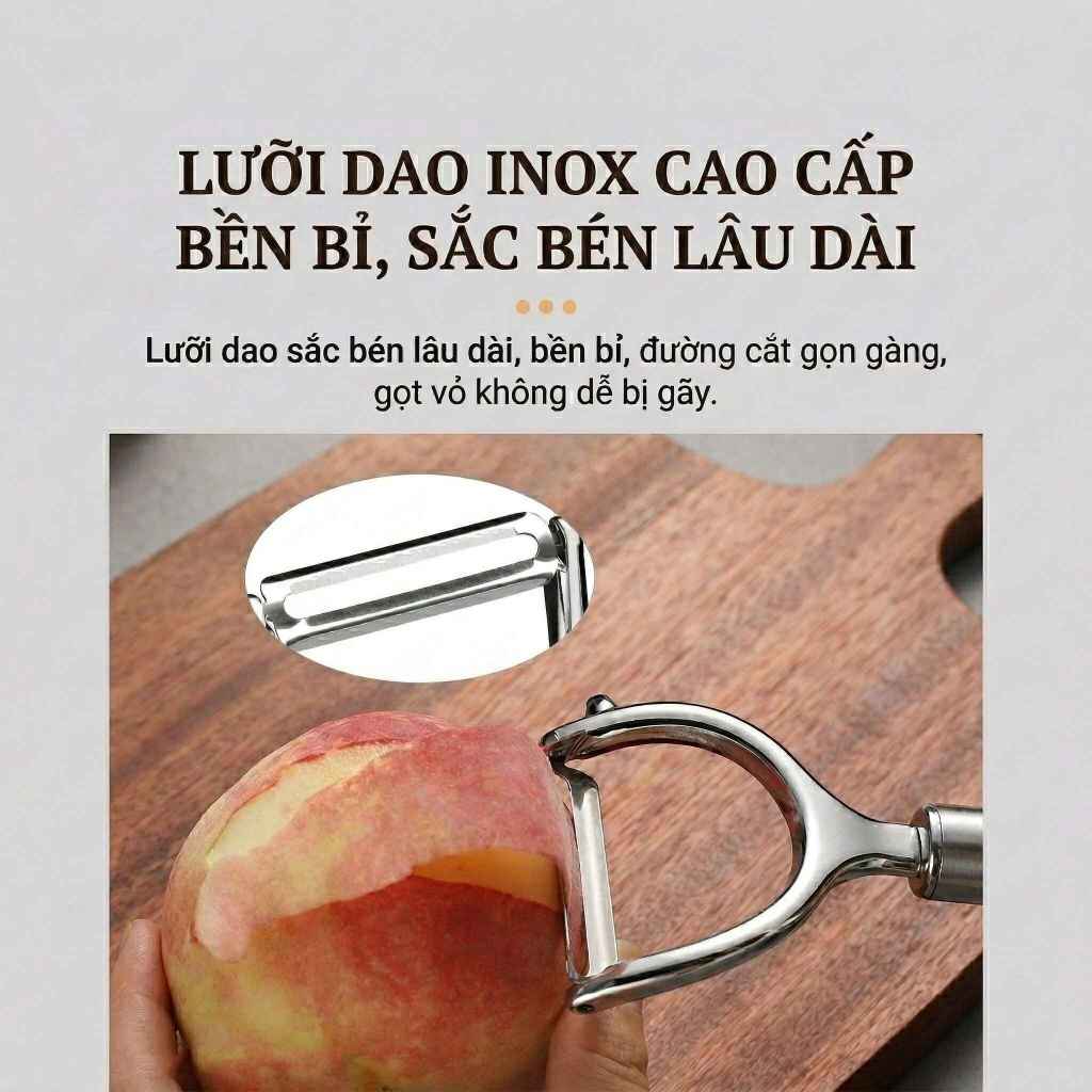 Dao Nạo Gọt Vỏ Rau Củ Trái Cây Inox 304 Lưỡi Xoay Linh Hoạt Tay Cầm Công Thái Học