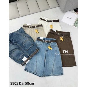 Quần Sooc Jeans Nữ Dáng Lỡ Dài 58cm Chất Mềm Tặng Kèm Đai Ngựa Đủ Màu #2905