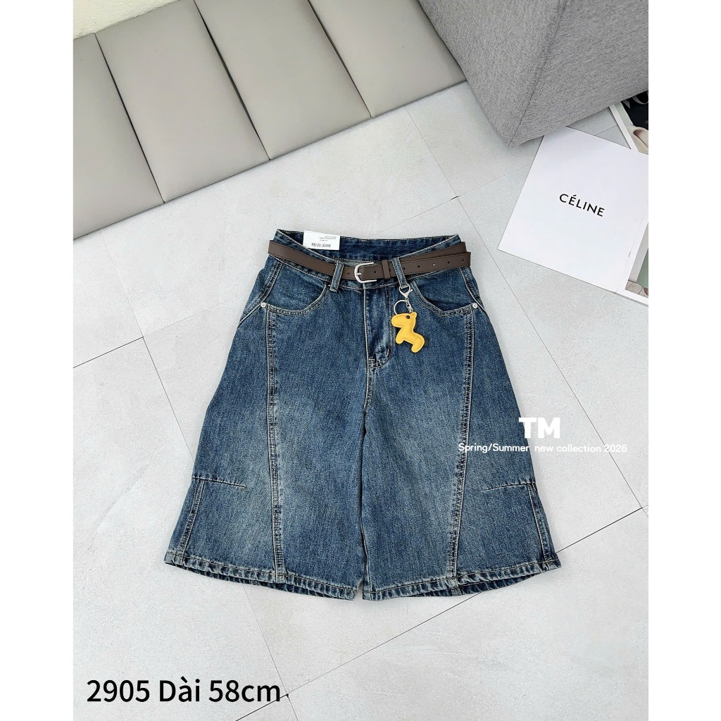 [Sẵn/QC] Quần Sooc Jeans Nữ Dáng Lỡ Dài 58cm Chất Mềm Tặng Kèm Đai Ngựa Đủ Màu #2905