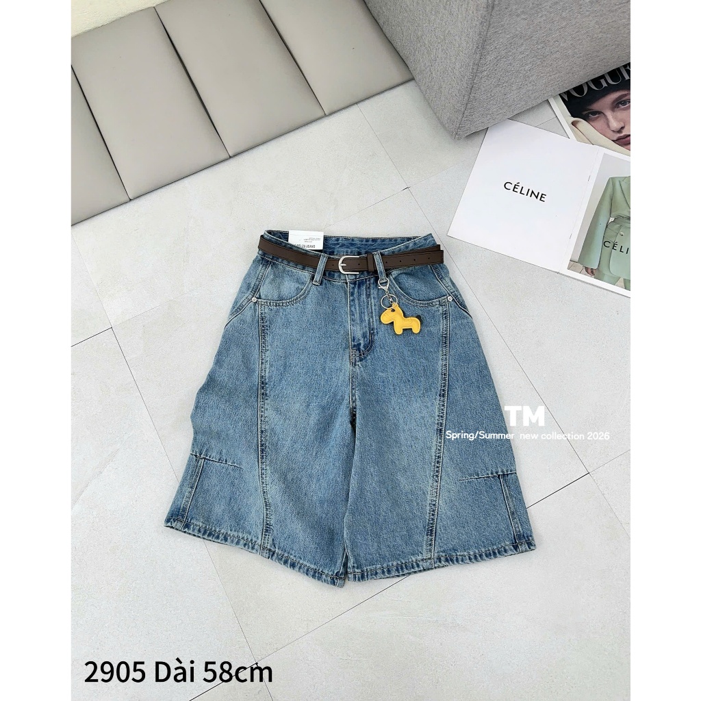 [Sẵn/QC] Quần Sooc Jeans Nữ Dáng Lỡ Dài 58cm Chất Mềm Tặng Kèm Đai Ngựa Đủ Màu #2905