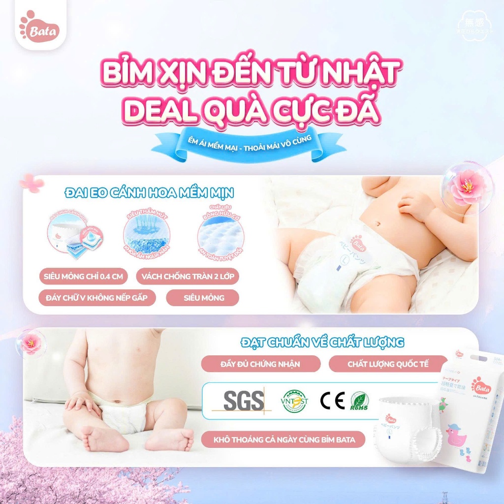 [TẶNG QUÀ] Bỉm Quần/Dán BATA NHẬT BẢN FULL SIZE Mềm Mại, Thấm Hút Tốt, Chống Tràn Tối Đa