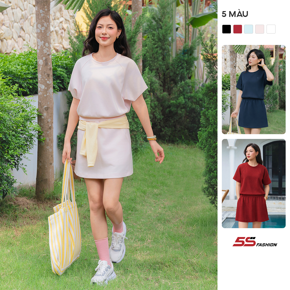 [OUTLET]Set Bộ Thun Nữ Phối Chân Váy SPORTY CHIC 5S FASHION Vải Cotton Mát, Thời Thượng WBTS26003