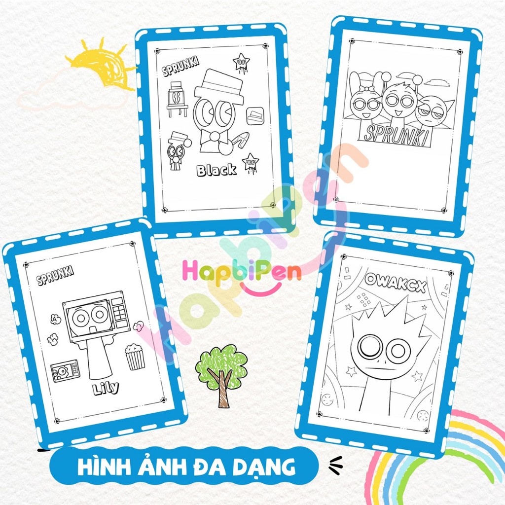 Tranh tô màu Sprunki cho bé tập vẽ với 50 trang về Sprunki và những người bạn Vol 2 TTM09