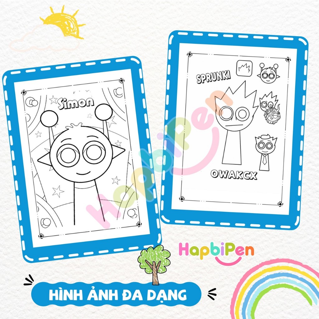 Tranh tô màu Sprunki cho bé tập vẽ với 50 trang về Sprunki và những người bạn Vol 2 TTM09
