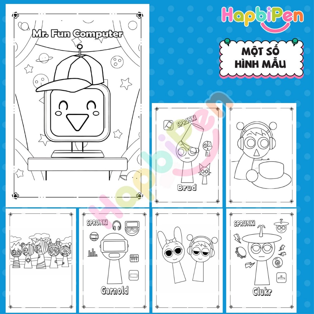 Tranh tô màu Sprunki cho bé tập vẽ với 50 trang về Sprunki và những người bạn Vol 2 TTM09