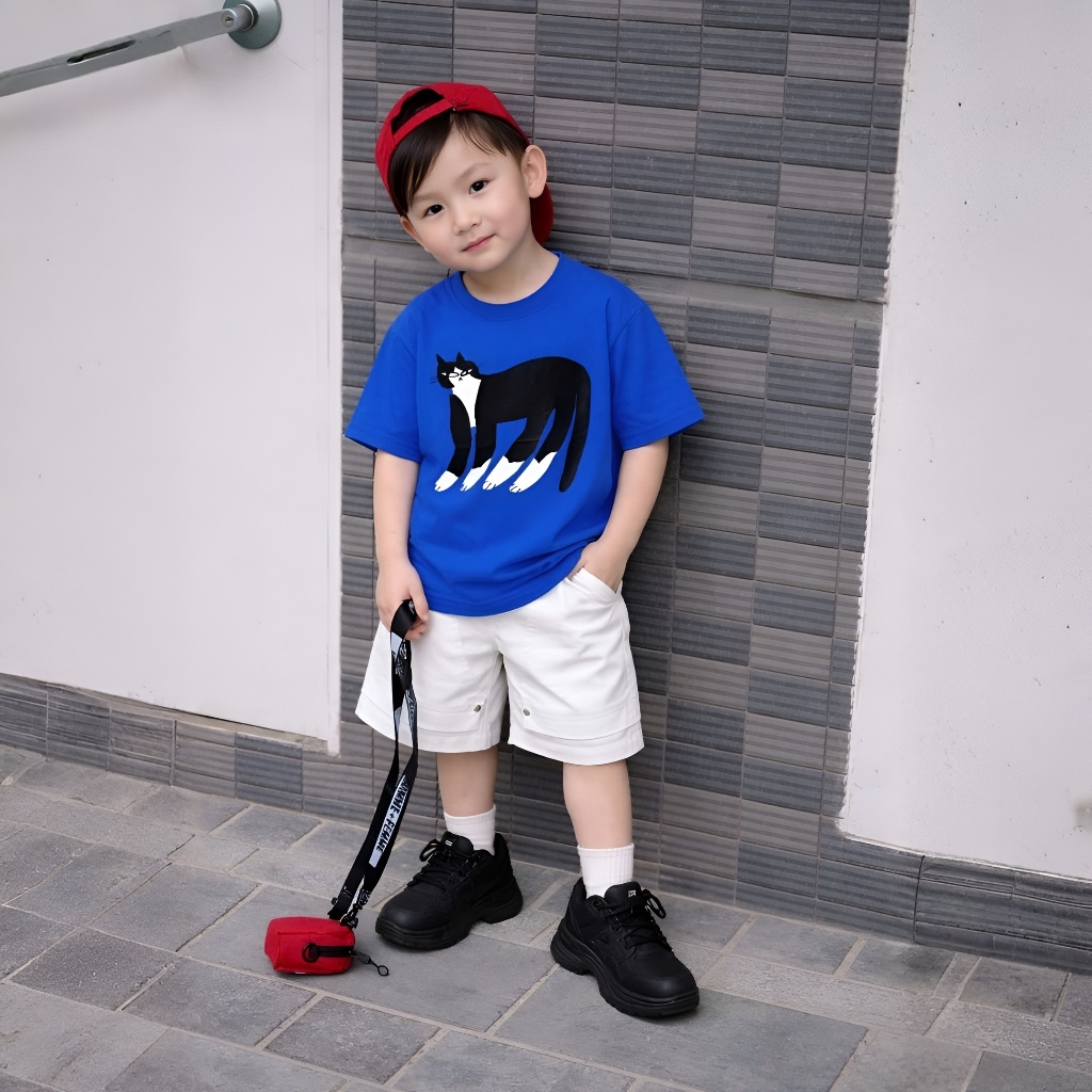 Áo Thun Trẻ Em Mirage Họa Tiết Mèo Đen 3D Hoạt Hình Dễ Thương Chất 100% Cotton Cao Cấp.