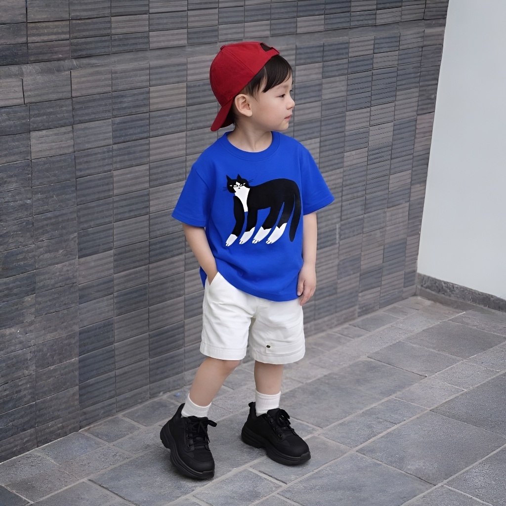 Áo Thun Trẻ Em Mirage Họa Tiết Mèo Đen 3D Hoạt Hình Dễ Thương Chất 100% Cotton Cao Cấp.