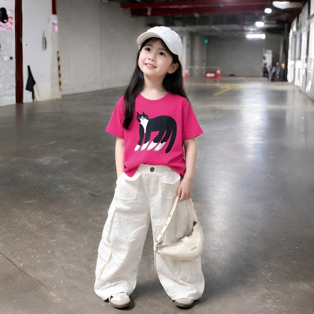 Áo Thun Trẻ Em Mirage Họa Tiết Mèo Đen 3D Hoạt Hình Dễ Thương Chất 100% Cotton Cao Cấp.