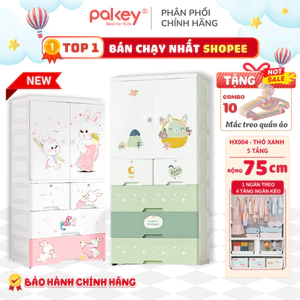 Tủ Để Đồ Có Ngăn Treo Chính Hãng PAKEY Rộng 75CM, Tủ Nhựa Cho Bé Dày Dặn Có Bánh Xe Di Chuyển Tiện Lợi