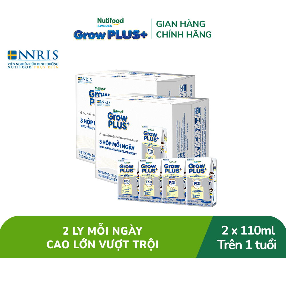 [SVIP] Combo 2 Thùng 24 hộp Sữa Bột Pha Sẵn Nutifood Sweden GrowPLUS+ Cao lớn vượt trội hộp 110 ml