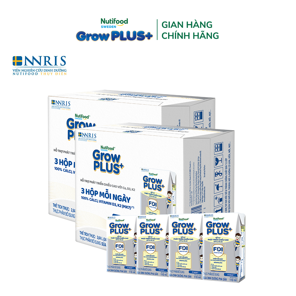 [SVIP] Combo 2 Thùng 24 hộp Sữa Bột Pha Sẵn Nutifood Sweden GrowPLUS+ Cao lớn vượt trội hộp 110 ml