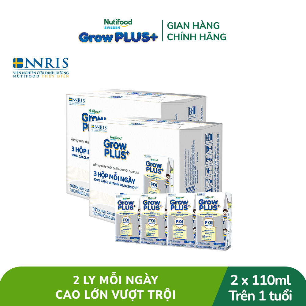 [SVIP] Combo 2 Thùng 24 hộp Sữa Bột Pha Sẵn Nutifood Sweden GrowPLUS+ Cao lớn vượt trội hộp 110 ml